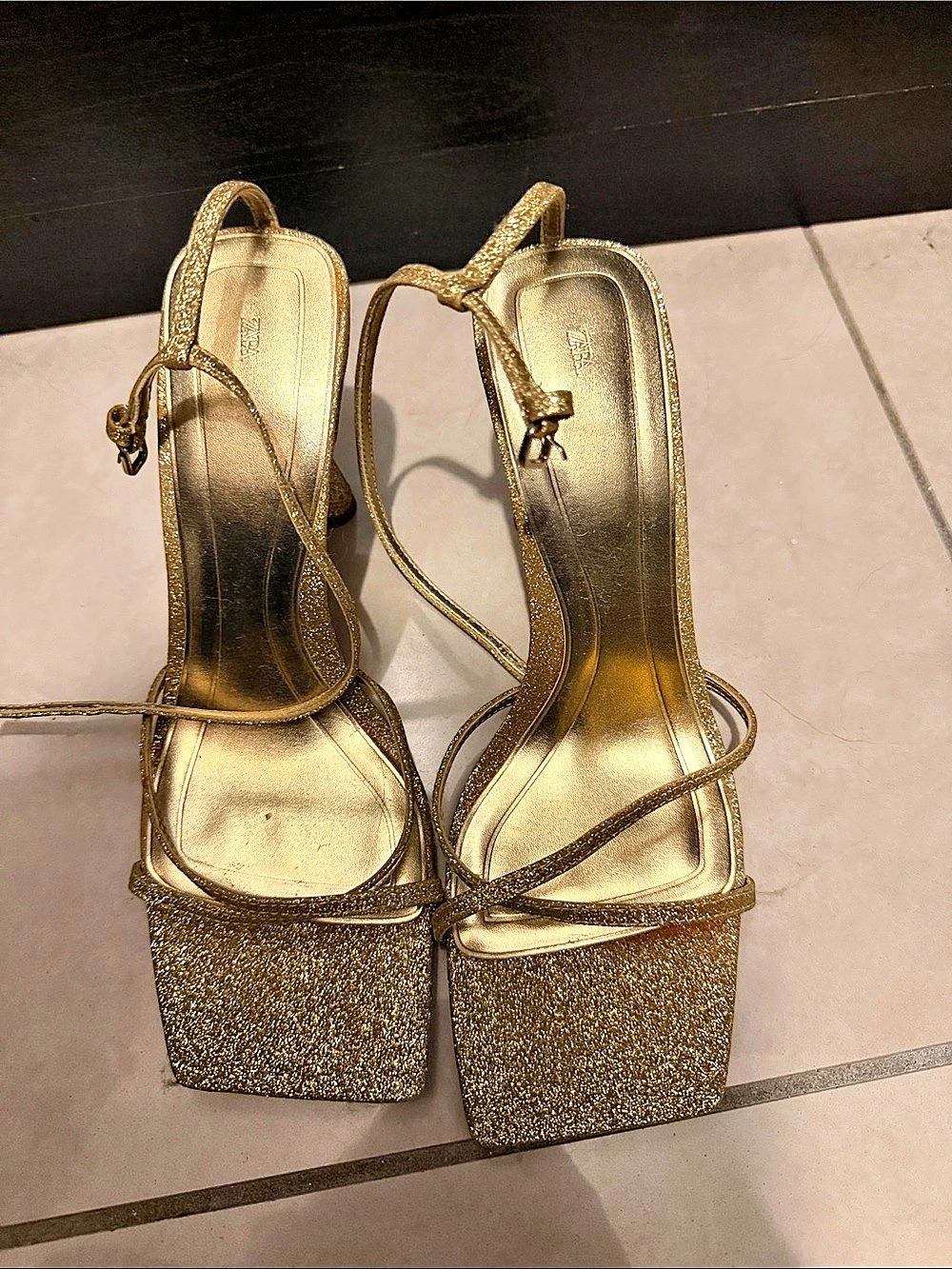 Zara Glitter Platform Heels in Gold EU 39